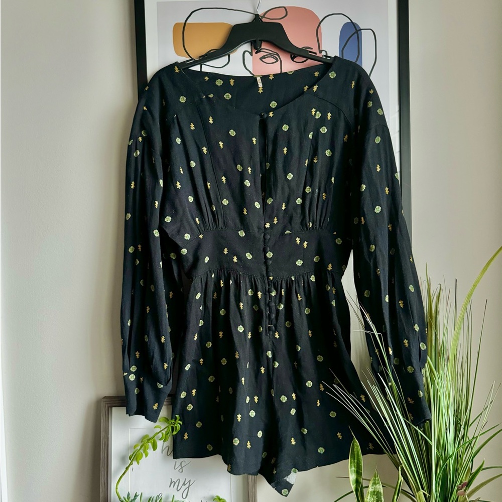 FREE PEOPLE LONG-SLEEVE PATTERNED ROMPER